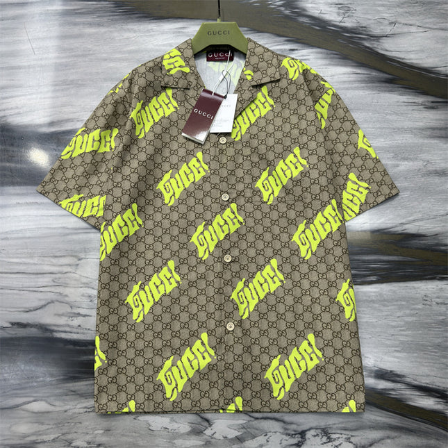 Gucci 2025ss Neon Yellow Monogram Shirt – Top Version