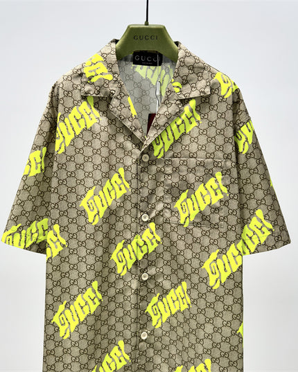 Gucci 2025ss Neon Yellow Monogram Shirt – Top Version