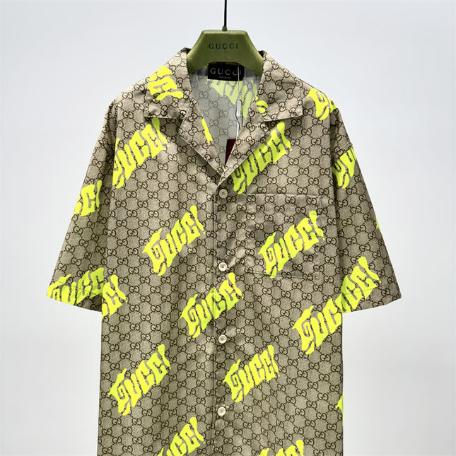 Gucci 2025ss Neon Yellow Monogram Shirt – Top Version