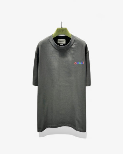 Gucci 2025ss Rainbow Logo Gray T-shirt – Top Version