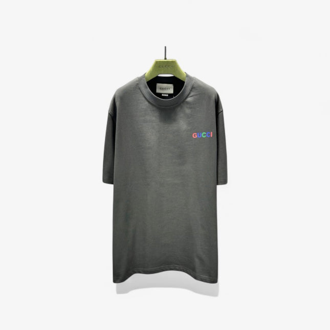 Gucci 2025ss Rainbow Logo Gray T-shirt – Top Version