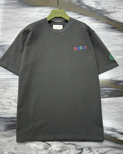 Gucci 2025ss Rainbow Logo Gray T-shirt – Top Version
