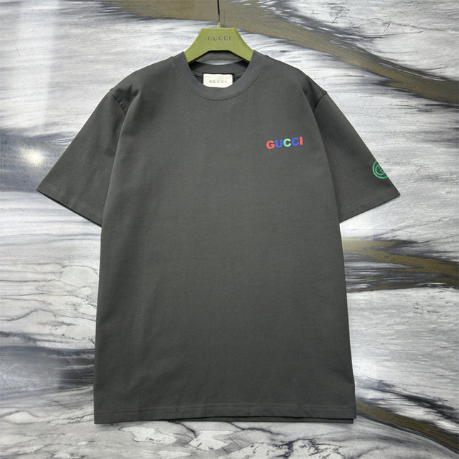 Gucci 2025ss Rainbow Logo Gray T-shirt – Top Version