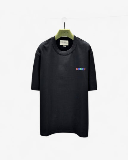 Gucci 2025ss Rainbow Micro Logo Black T-shirt – Top Version