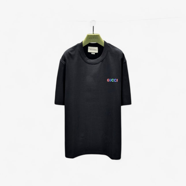 Gucci 2025ss Rainbow Micro Logo Black T-shirt – Top Version