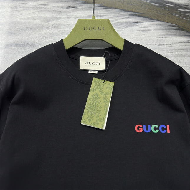 Gucci 2025ss Rainbow Micro Logo Black T-shirt – Top Version