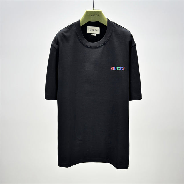 Gucci 2025ss Rainbow Micro Logo Black T-shirt – Top Version