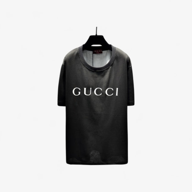 Gucci 2025ss Vintage Logo Printed Cotton-jersey Black T-shirt