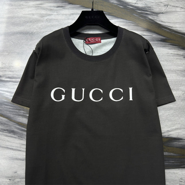 Gucci 2025ss Vintage Logo Printed Cotton-jersey Black T-shirt