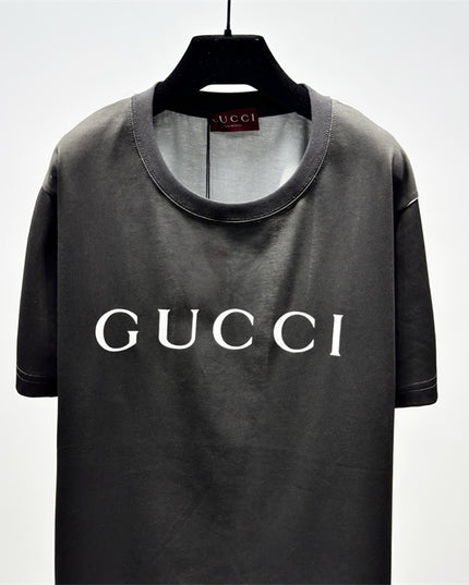Gucci 2025ss Vintage Logo Printed Cotton-jersey Black T-shirt