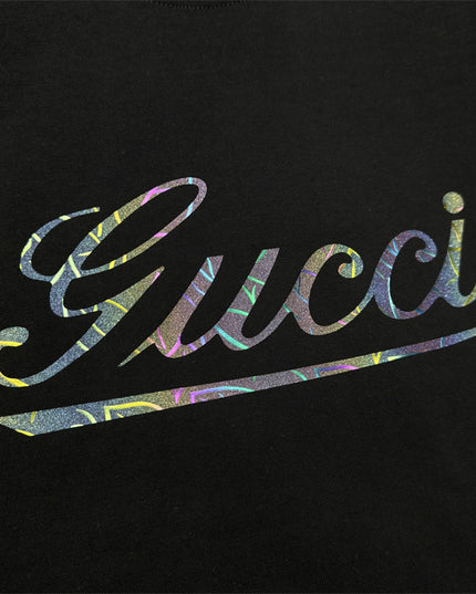 Gucci 2025ss Vintage Script Logo Design Metallic T-Shirt Black