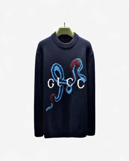 Gucci Abstract Snake Wool Sweater – Navy