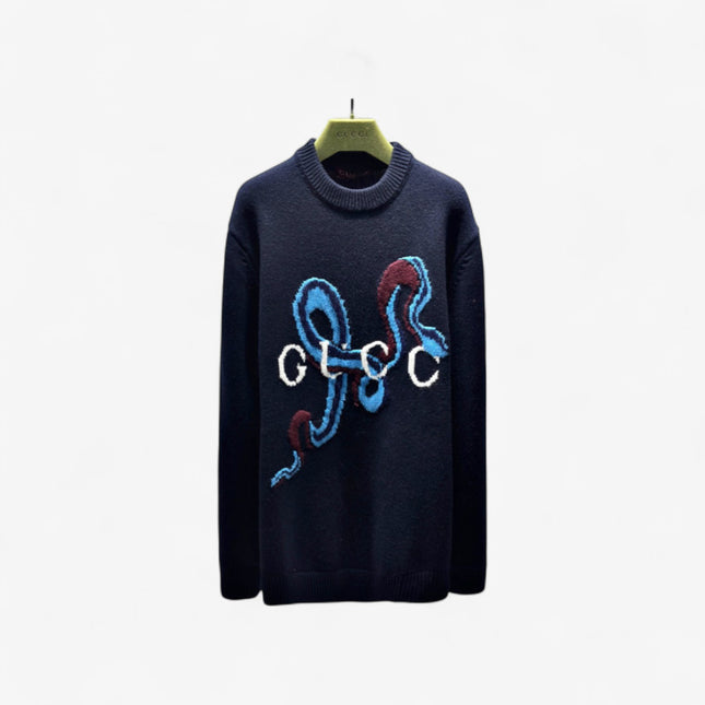 Gucci Abstract Snake Wool Sweater – Navy