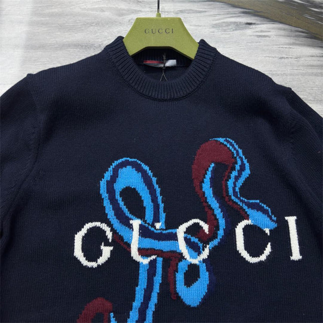 Gucci Abstract Snake Wool Sweater – Navy