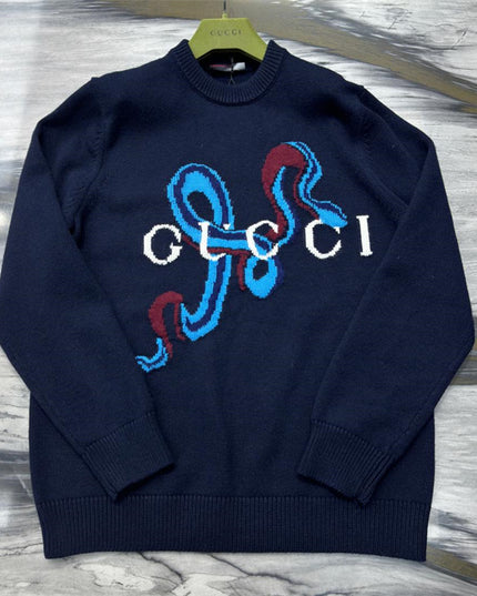 Gucci Abstract Snake Wool Sweater – Navy