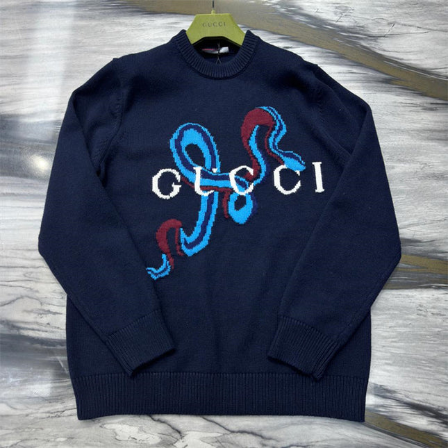 Gucci Abstract Snake Wool Sweater – Navy