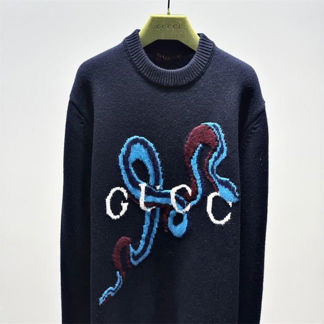 Gucci Abstract Snake Wool Sweater – Navy