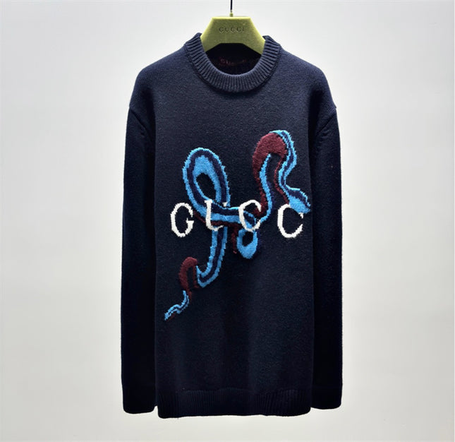 Gucci Abstract Snake Wool Sweater – Navy