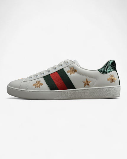 Gucci Ace Embroidered Bee and Star Sneaker with Green Heel Tab