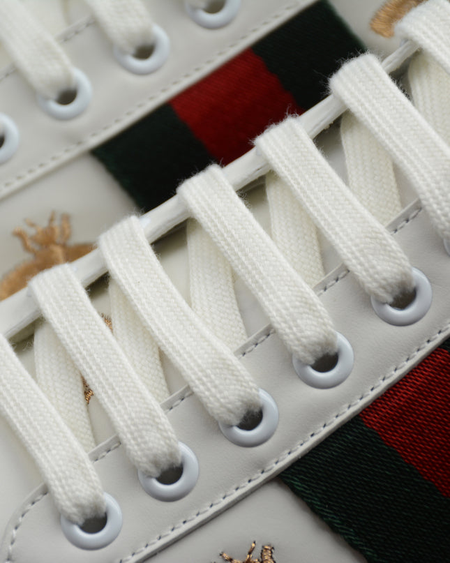 Gucci Ace Embroidered Bee and Star Sneaker with Green Heel Tab