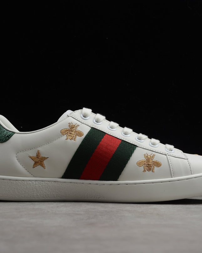 Gucci Ace Embroidered Bee and Star Sneaker with Green Heel Tab