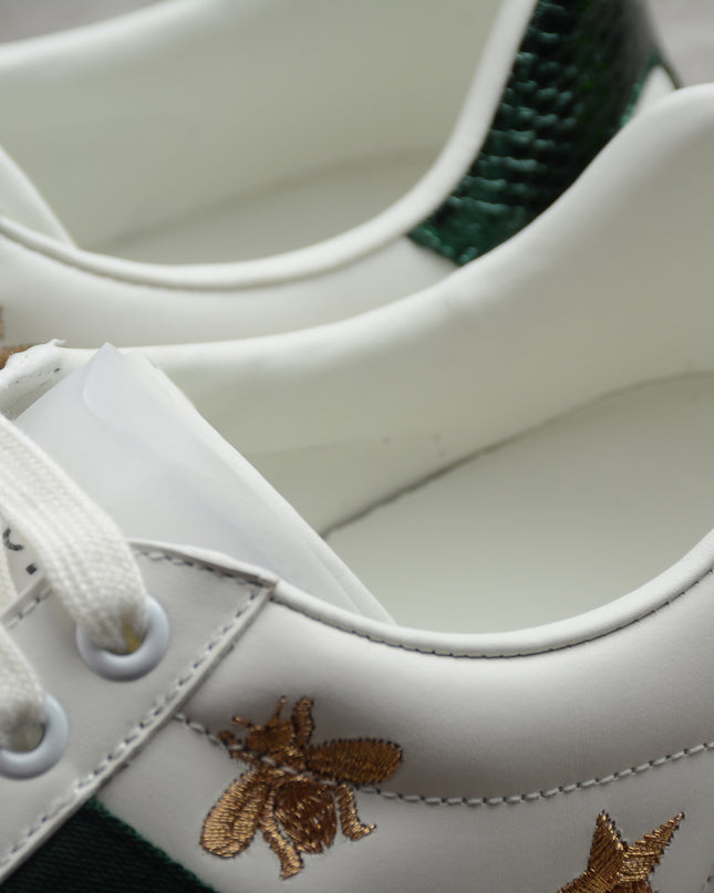 Gucci Ace Embroidered Bee and Star Sneaker with Green Heel Tab