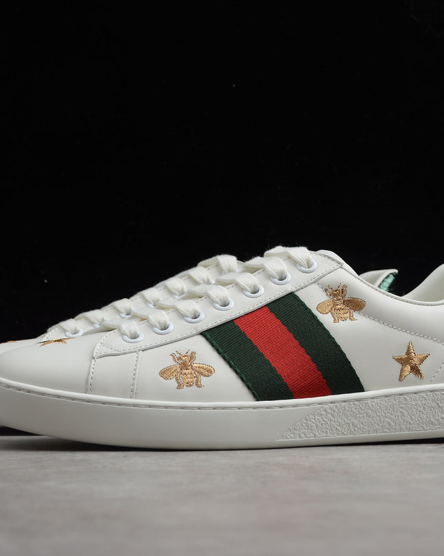 Gucci Ace Embroidered Bee and Star Sneaker with Green Heel Tab