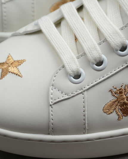 Gucci Ace Embroidered Bee and Star Sneaker with Green Heel Tab