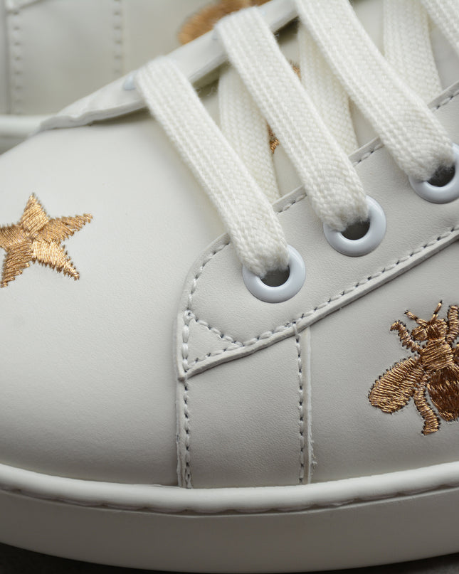 Gucci Ace Embroidered Bee and Star Sneaker with Green Heel Tab