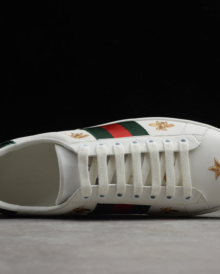 Gucci Ace Embroidered Bee and Star Sneaker with Green Heel Tab