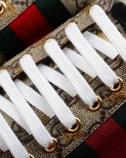 Gucci Ace GG Supreme Sneaker with Gold Bee Print and Green Metallic Heel