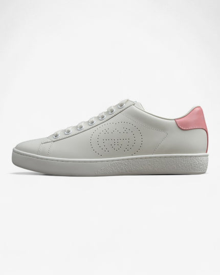 Gucci Ace Leather Sneaker with Pink Heel Tab