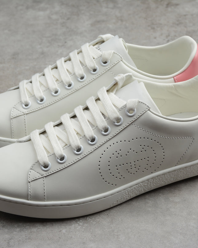 Gucci Ace Leather Sneaker with Pink Heel Tab