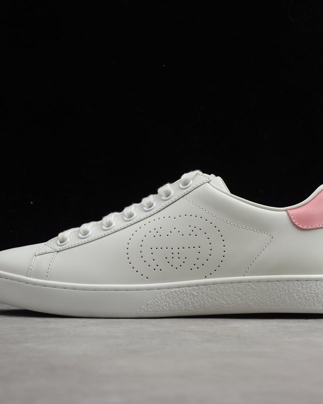 Gucci Ace Leather Sneaker with Pink Heel Tab