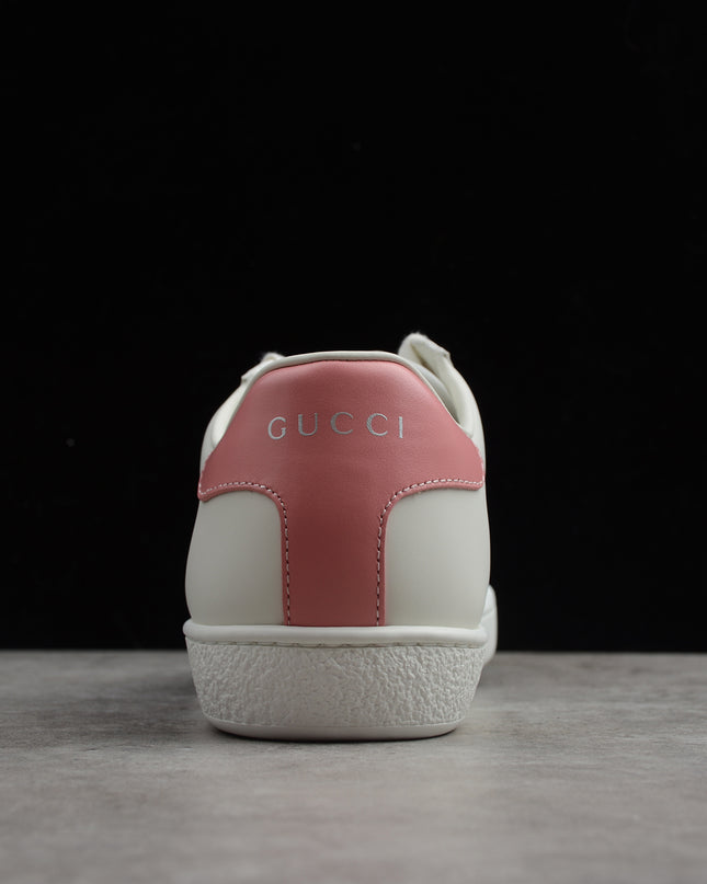 Gucci Ace Leather Sneaker with Pink Heel Tab