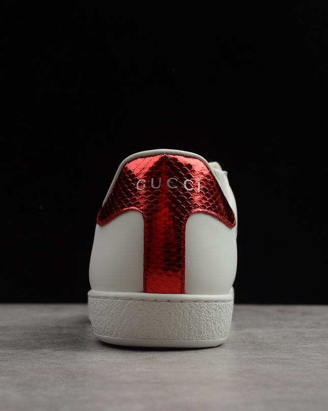 Gucci Ace Sneaker with Embroidered Bee and Red Heel Tab