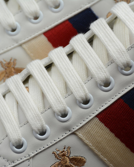 Gucci Ace Sneaker with Blue-Red-Ivory Web and Embroidered Bees & Stars