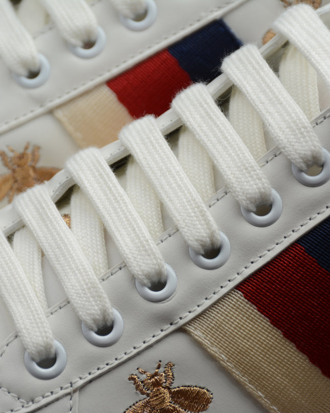 Gucci Ace Sneaker with Blue-Red-Ivory Web and Embroidered Bees & Stars