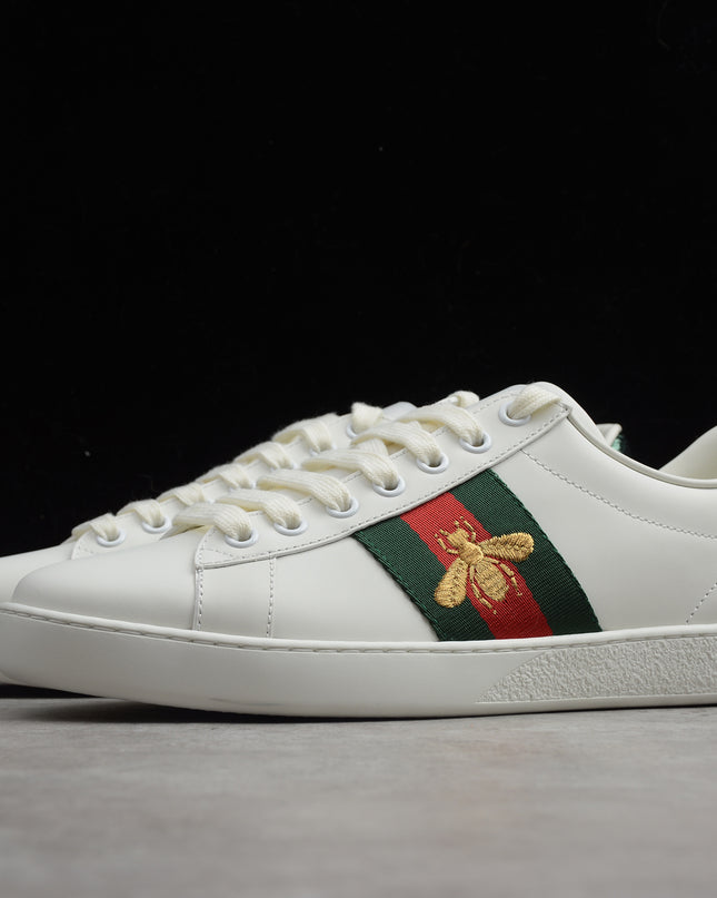 Gucci Ace Sneaker with Embroidered Bee and Red Heel Tab