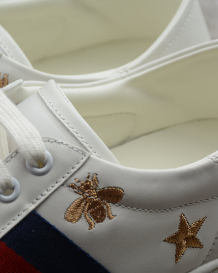 Gucci Ace Sneaker with Blue-Red-Ivory Web and Embroidered Bees & Stars