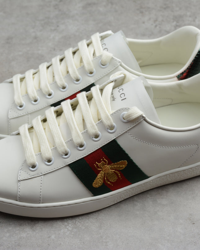 Gucci Ace Sneaker with Embroidered Bee and Red Heel Tab
