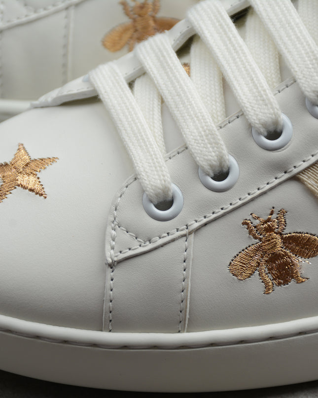 Gucci Ace Sneaker with Blue-Red-Ivory Web and Embroidered Bees & Stars