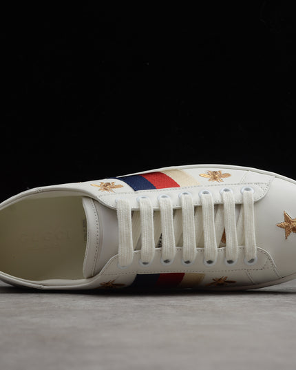 Gucci Ace Sneaker with Blue-Red-Ivory Web and Embroidered Bees & Stars