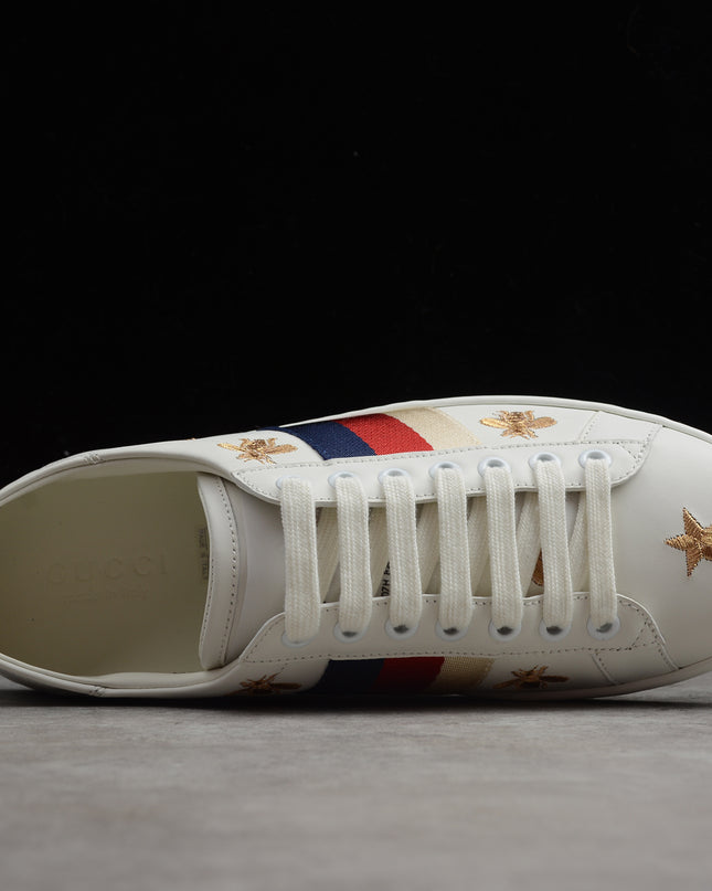 Gucci Ace Sneaker with Blue-Red-Ivory Web and Embroidered Bees & Stars