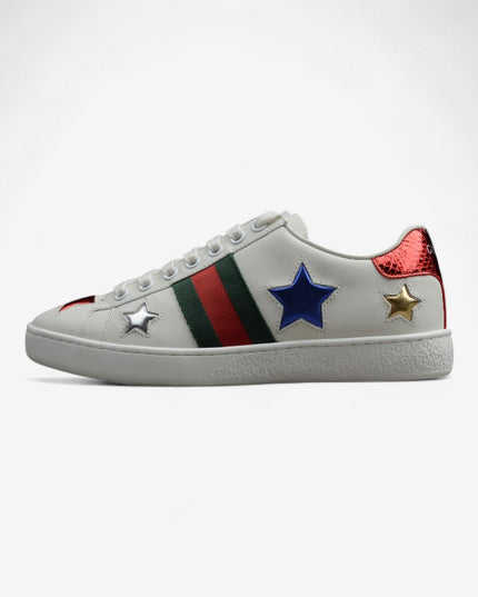 Gucci Ace Sneaker with Multicolor Star Embroidery