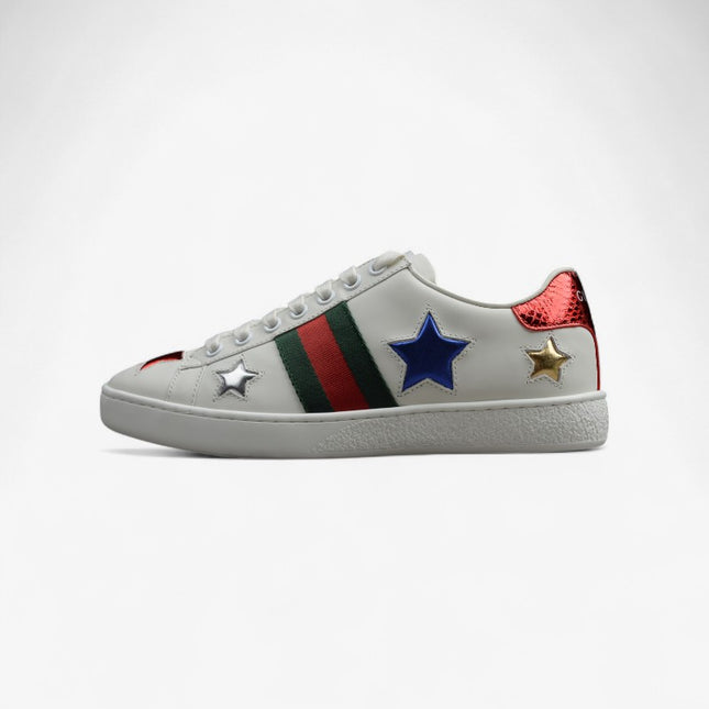 Gucci Ace Sneaker with Multicolor Star Embroidery