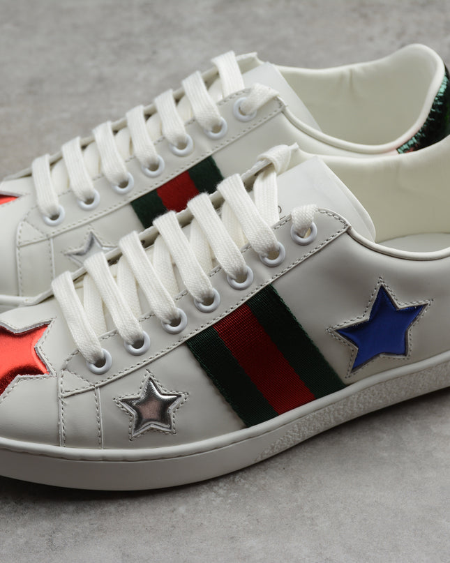 Gucci Ace Sneaker with Multicolor Star Embroidery