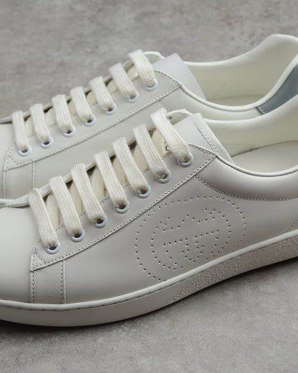Gucci Ace Sneaker with Perforated GG Logo and Grey Heel Tab