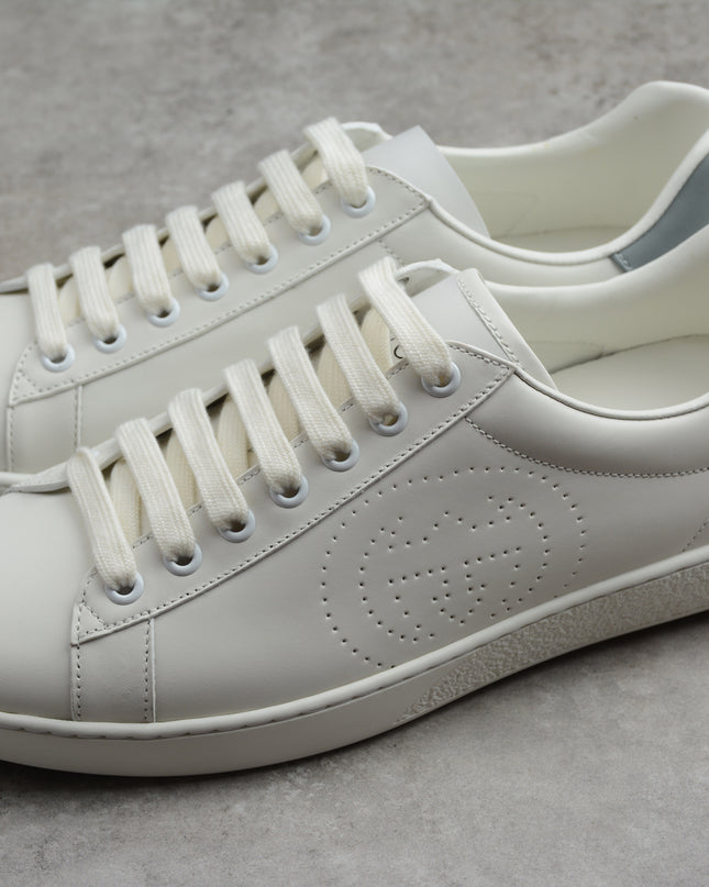 Gucci Ace Sneaker with Perforated GG Logo and Grey Heel Tab