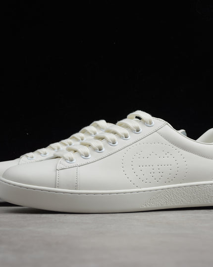 Gucci Ace Sneaker with Perforated GG Logo and Grey Heel Tab